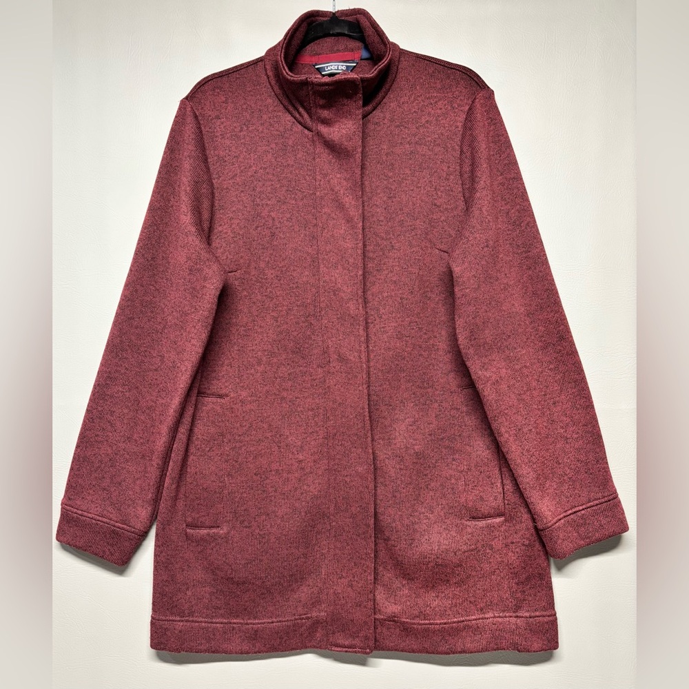✨Lands' End Sweater Fleece Coat Women's Size L(14/16) Bordeaux Heather